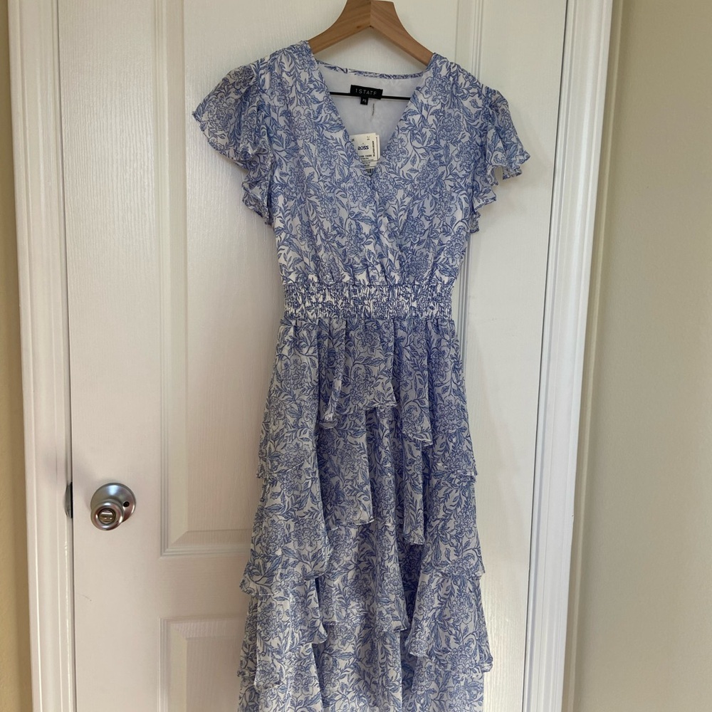 1. State Blue Floral High Low Dress
